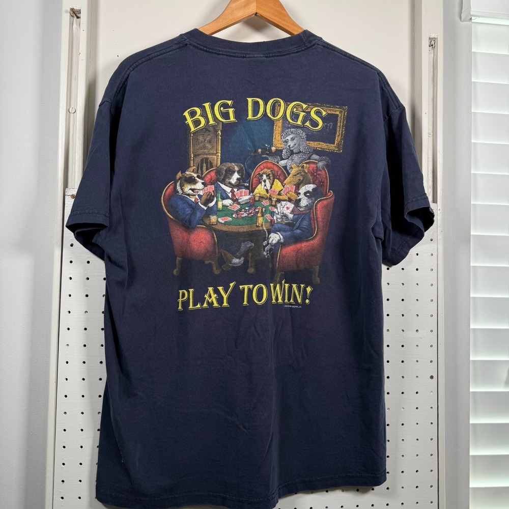 Santa Barbara Big Dogs Play To Win T-Shirt Navy Blue Graphic Print Y2K - Large‎